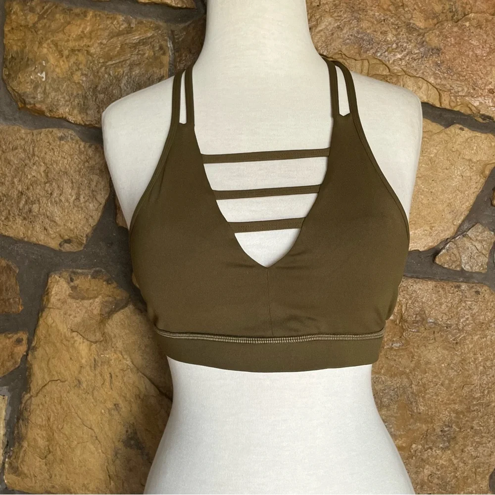 Like New!! Women's Zyia Active Olive Green Grid Sports Bra - Size Large - Picture 4 of 16